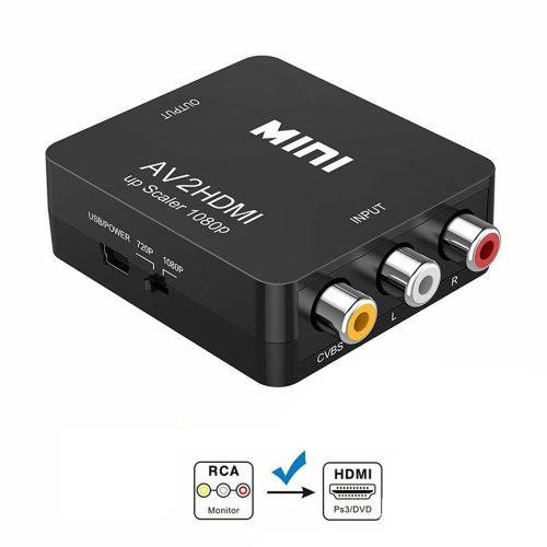 photo de Convertisseur Audio Vido RCA Composite CVBS AV vers HDMI, Support 1080P pour PC/TV/PS3/Blu-Ray et DVD, Mini AV2HDMI