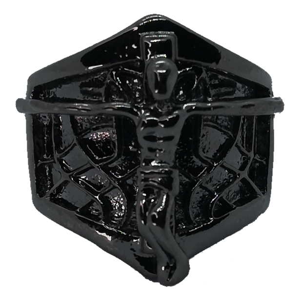 photo de bague gothique acier inox  motif christ