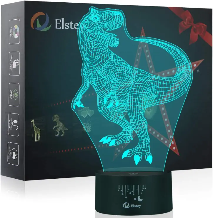 photo de Lampe illusion 3D dinosaure avec couleurs réglables