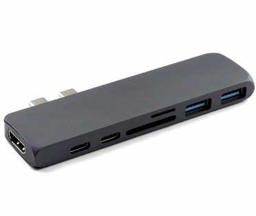 photo de Adaptateur HDMI 4K, Hub Double USB 3.1 + 2 USB type C + lecteur carte mmoire SD et micro SD, gris pour MacBook